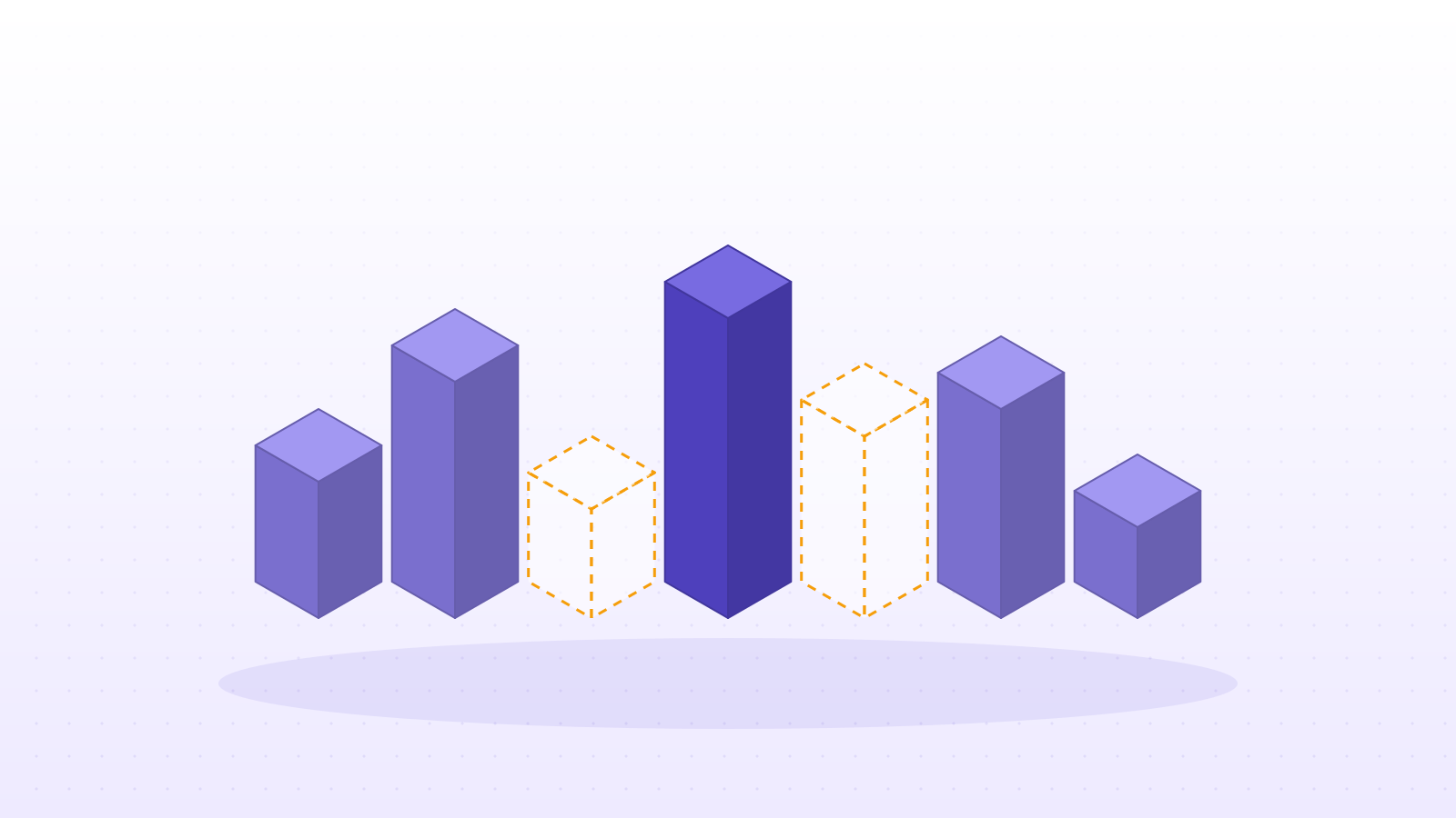 A row of columns with two empty outlines where idle resources were