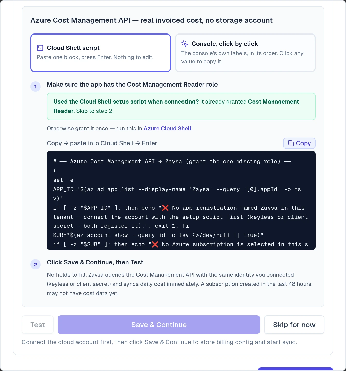 The Azure Cost Management API billing section